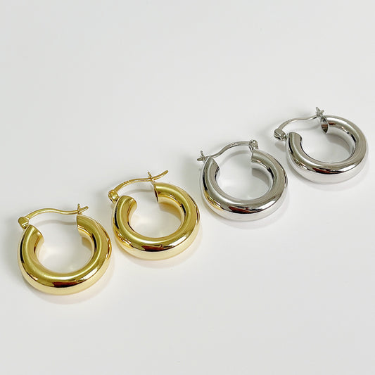 Orecchini a Cerchio Rotondi a C da Donna in Argento Sterling (925) Stile Francese, Gioielli Moderni Minimalisti