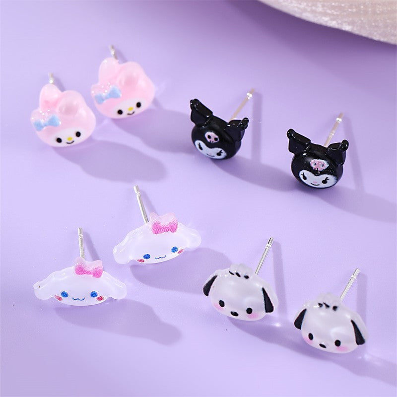 Orecchini a perno in resina con cartone animato minimalista Kuro Mi per bambine dai 3 ai 10 anni, gioielli per bambini stile principessa