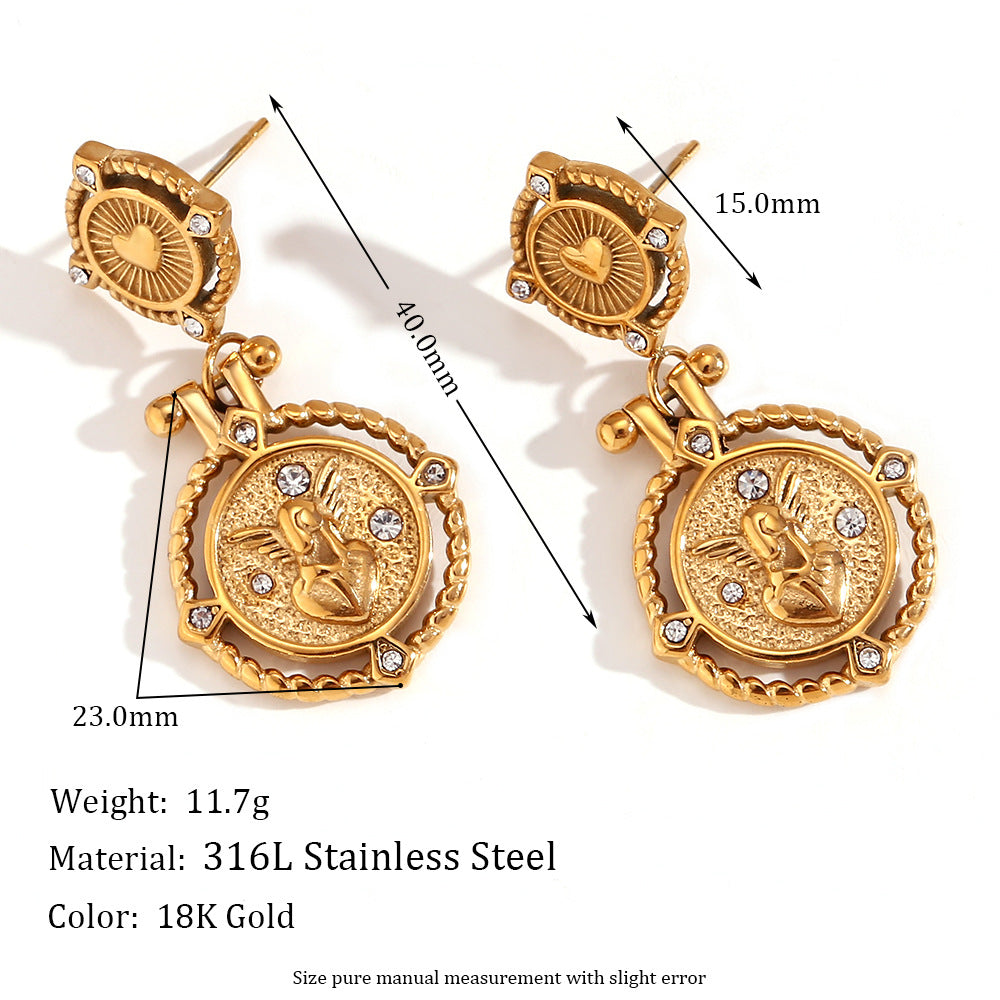 Orecchini a clip vuoti geometrici vintage in acciaio inossidabile placcati oro 18 carati da donna