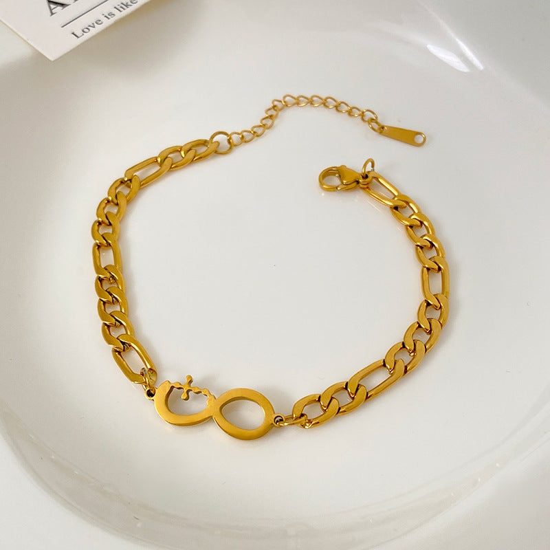 Gold Plated Titanium Steel Irregular Infinity Cross Bracelet Unisex