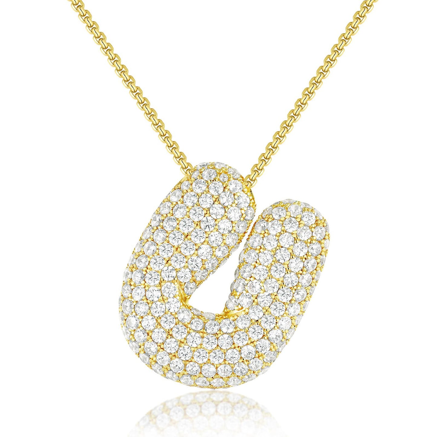 Luxury Elegant Gold Silver Plated Brass Letter Pendant Necklace with Cubic Zirconia for Women
