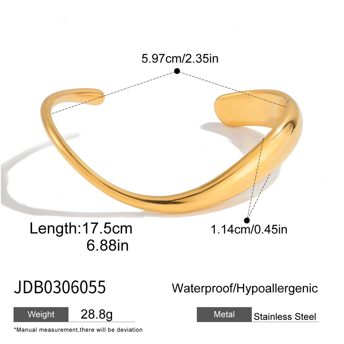 Anillo brazalete geométrico minimalista de lujo, chapado en oro de 18 quilates, de acero inoxidable, joyería de moda para mujer