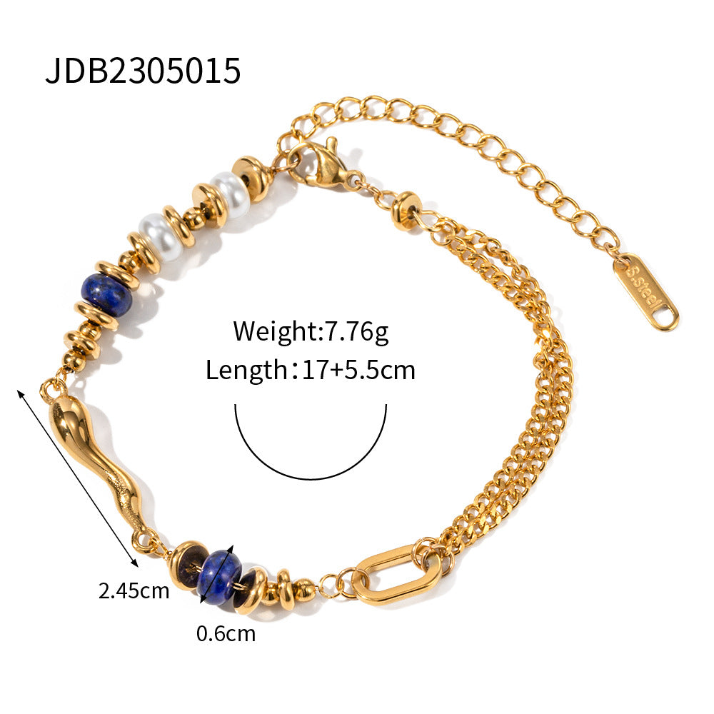 Sweet Geometric Round Pearl Plated Stainless Steel Bracelet for Women