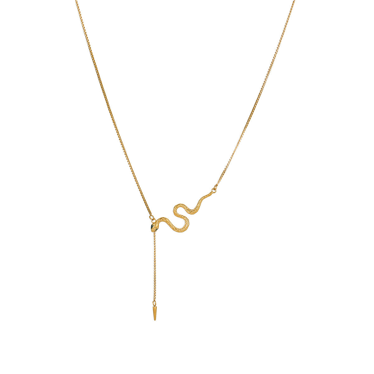 Collar de acero de titanio con forma de serpiente a la moda con incrustaciones de diamantes de imitación y colgante de flecos para mujer