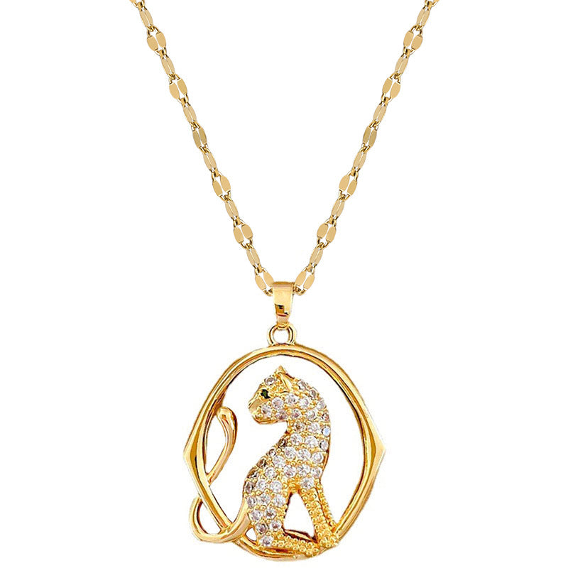 Luxury Minimalist Sweet Geometric Titanium Steel Stainless Steel Necklace with Rhinestone Inlay for Women