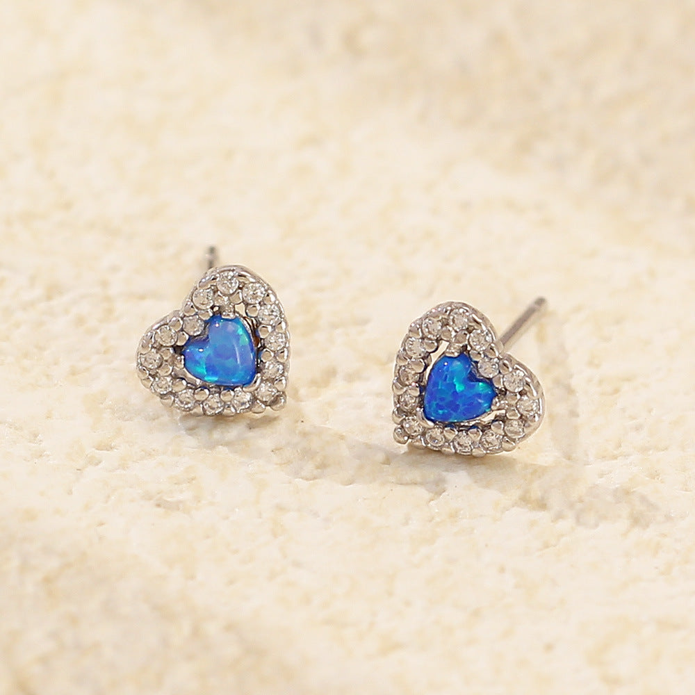 Minimalist Heart-Shaped S925 Sterling Silver Stud Earrings with Rhinestone Inlay, Dainty Fresh Ear Jewelry for Women
