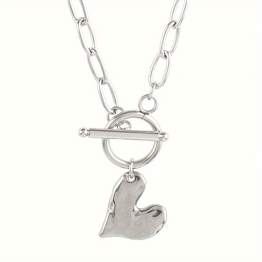 Minimalist Heart-Shaped Stainless Steel Pendant Necklace with Plated Finish for Women and Men