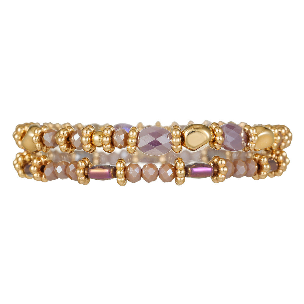 Bohemian Geometric Faceted Glass Bead Stretch Bracelet Set