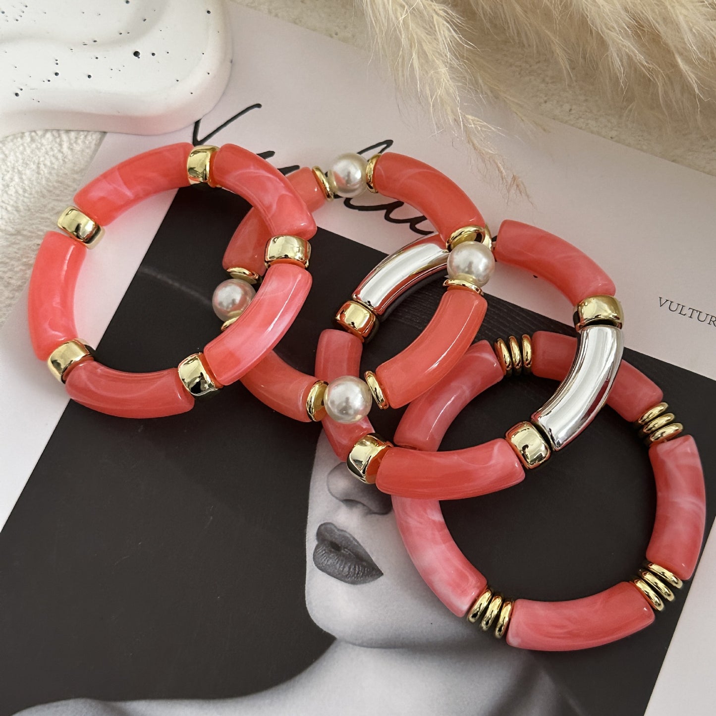Fashion Vintage Geometric Acrylic Drip Oil Curved Tube Bracelet