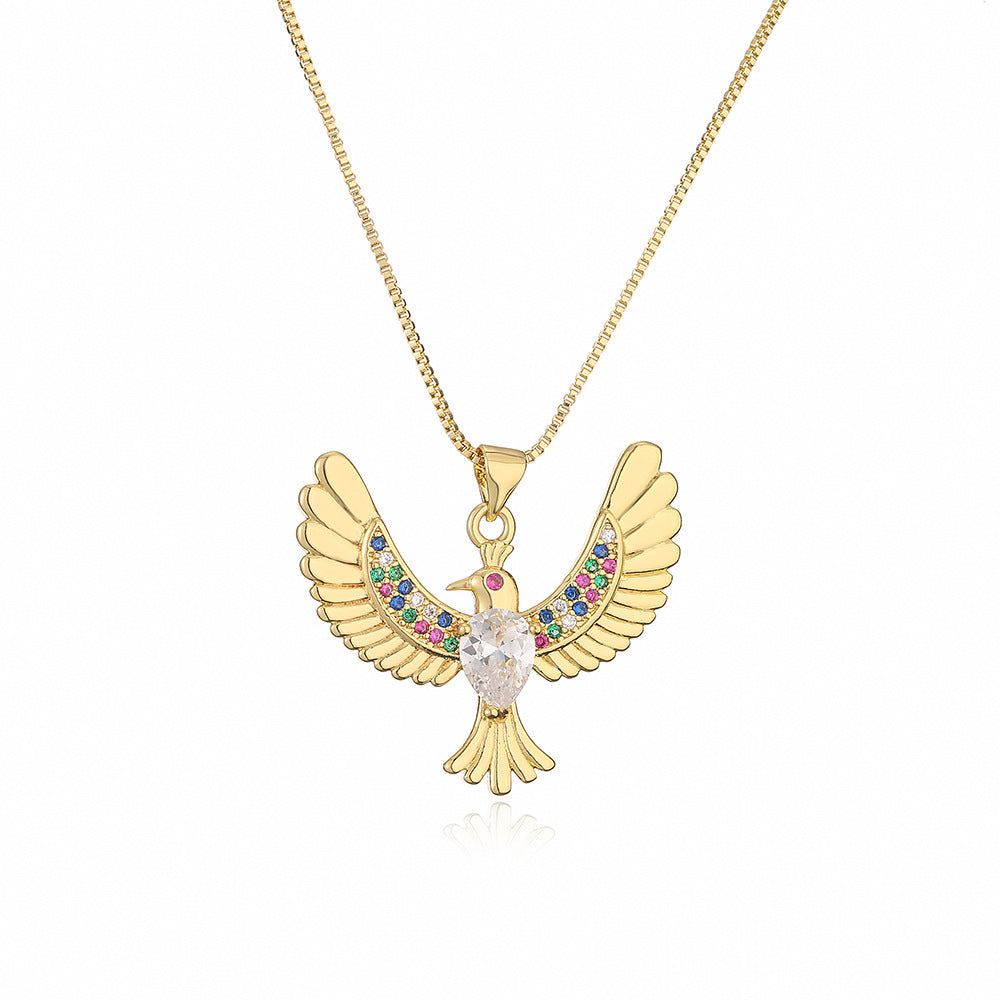Collana con ciondolo a forma di uccello minimalista in rame placcato oro con zirconi per donna