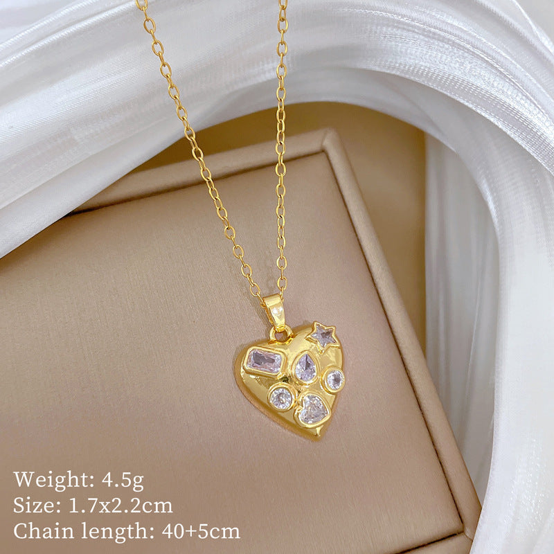 Geometric Style Titanium Steel Necklace with Copper Pendant Plated in Real Gold for Women and Men