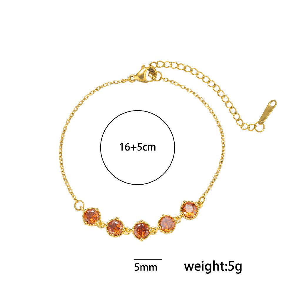 Minimalist Luxury Geometric Garnet Bracelet with Zircon Inlay in Titanium Steel Plated with 18K Gold for Women