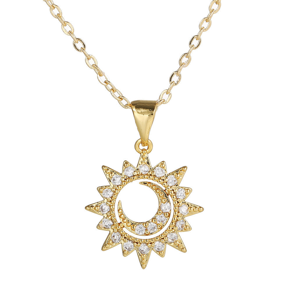 Casual Geometric Moon Sun Floral Brass Glass Cubic Zirconia Necklace Ball Chain Unisex