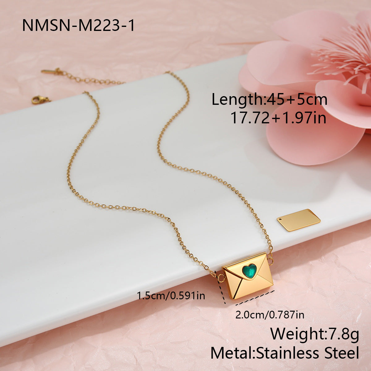 Elegante collana da donna in acciaio inossidabile placcato oro 18 carati con ciondolo a forma di busta a cuore fai da te