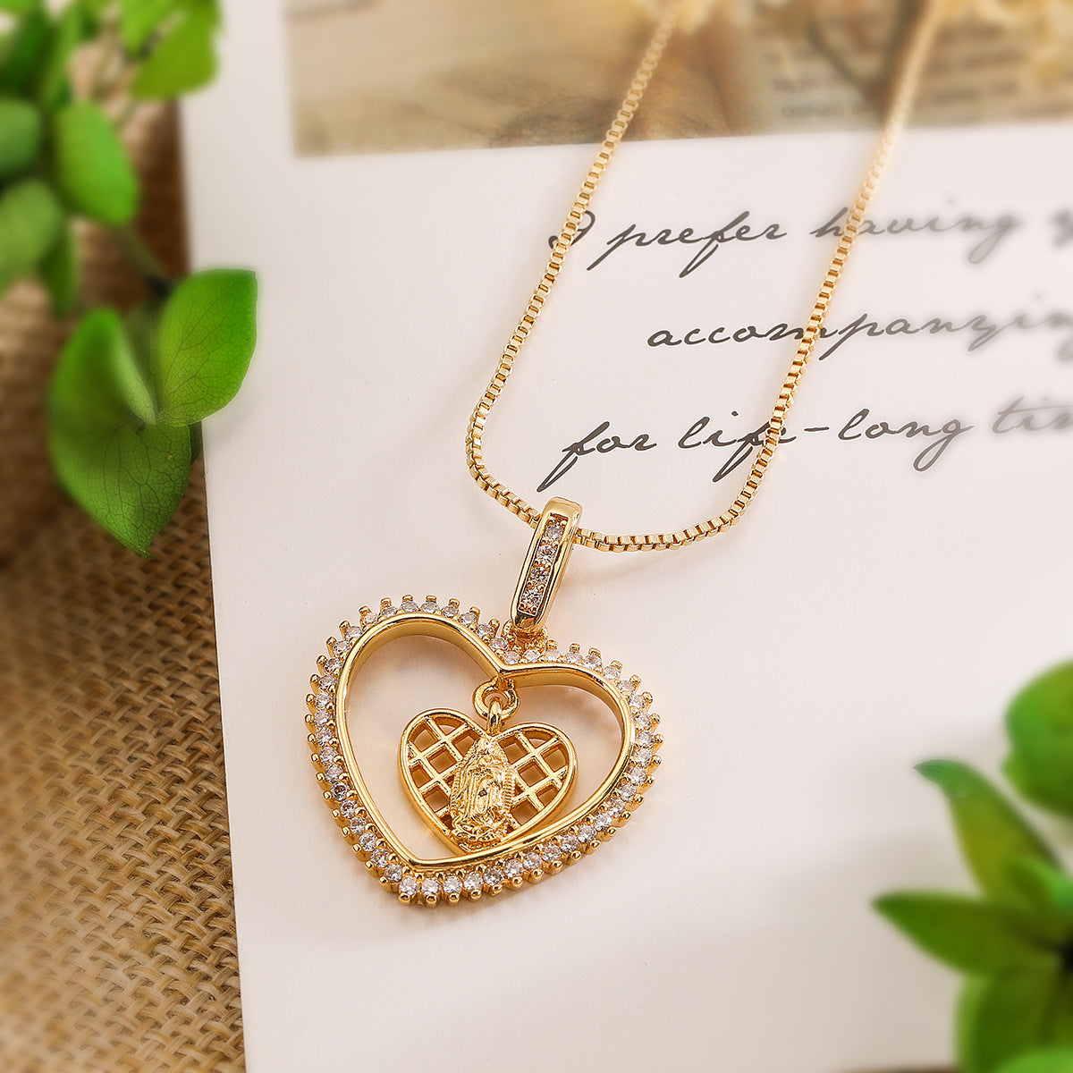 Minimalist Heart-Shaped Copper Pendant Necklace with Gold Plating and Zircon for Women