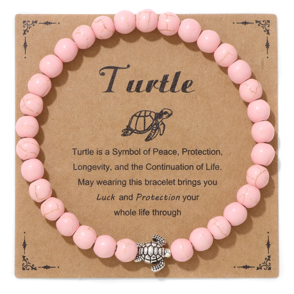 Vintage Minimalist Animal Stone Beaded Bracelet Unisex Sea Turtle Charm