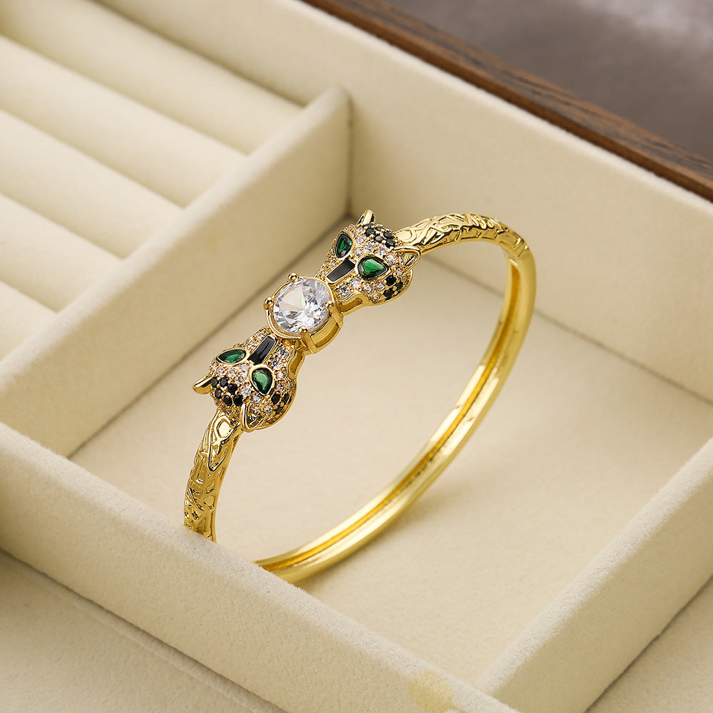 Bracciale da donna Fashion Leopardo Micro-Set Zircone Rame Placcato Oro 18K Lusso Personalità Gioielli
