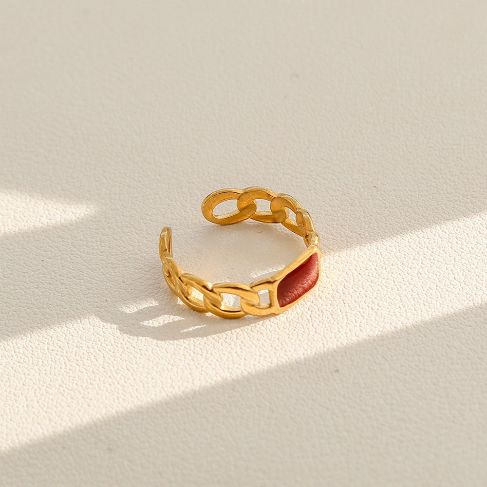 Vintage Instagram Style Adjustable Geometric Stainless Steel Ring with 18K Gold Plating for Women