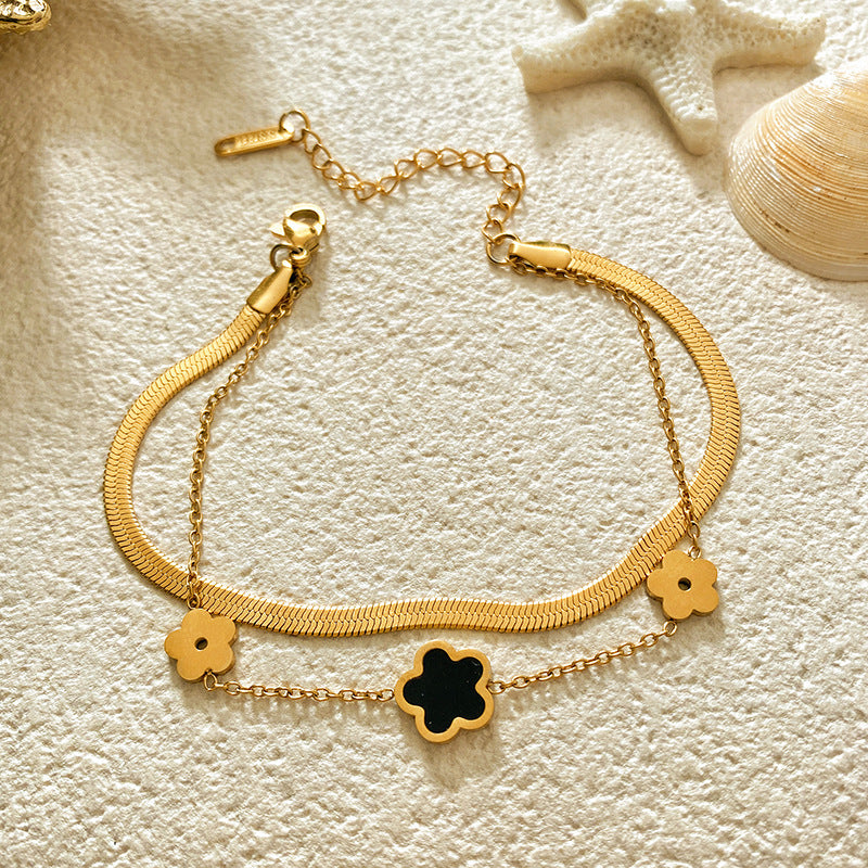 Minimalist Titanium Steel Micro-inlay Shell Universe Double Layer Bracelet