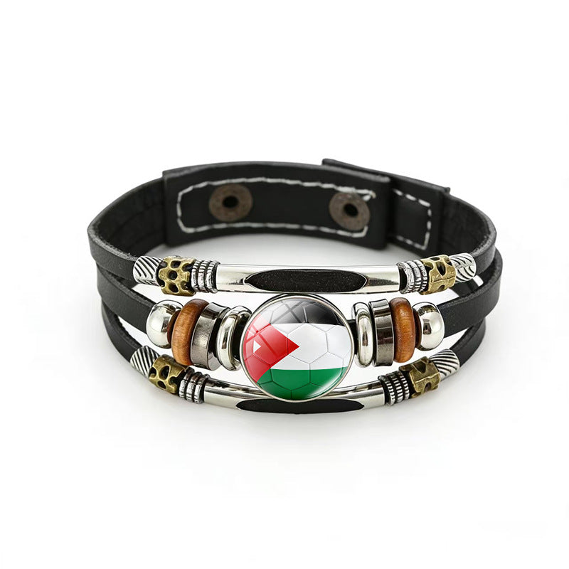 Bracciale unisex vintage in pelle placcata con forme geometriche, multistrato, intrecciato