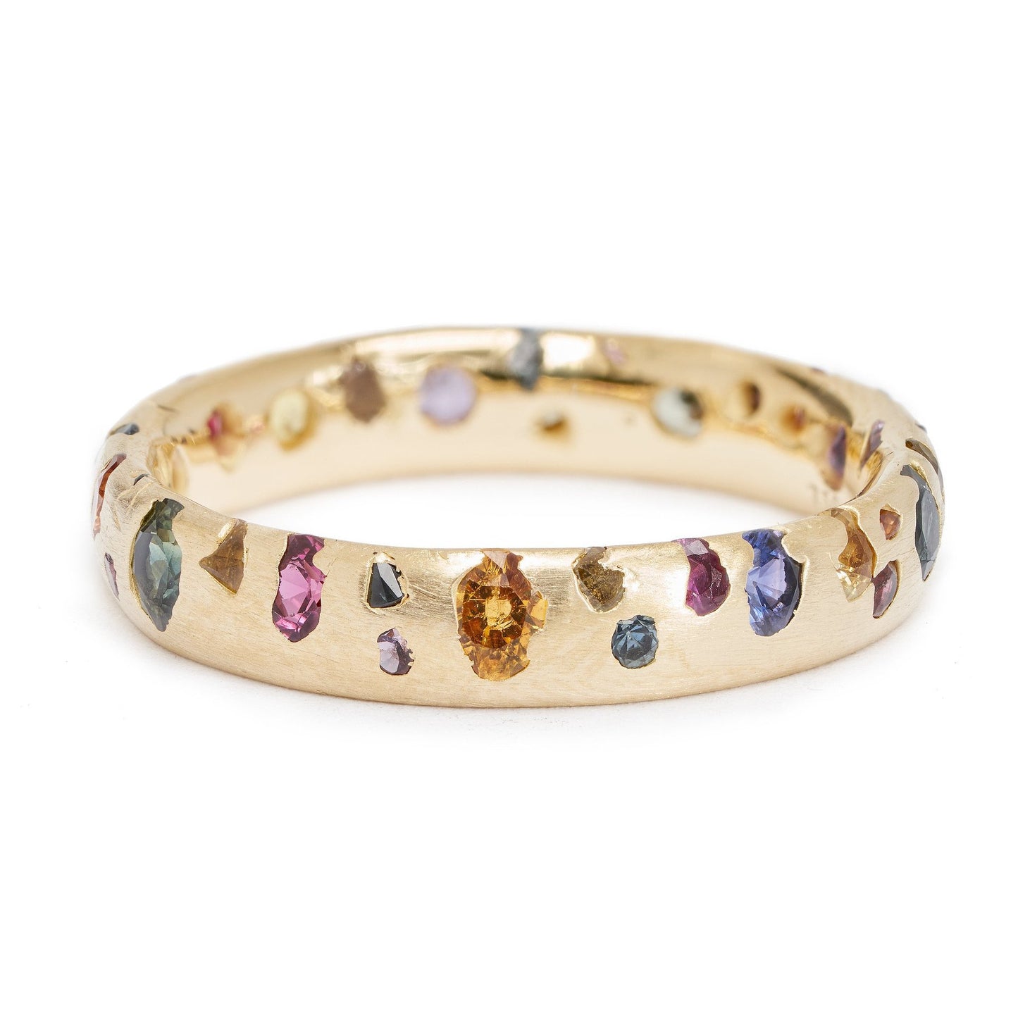 Anello Geometrico Minimalista da Donna in Rame con Intarsio di Zirconi Arcobaleno