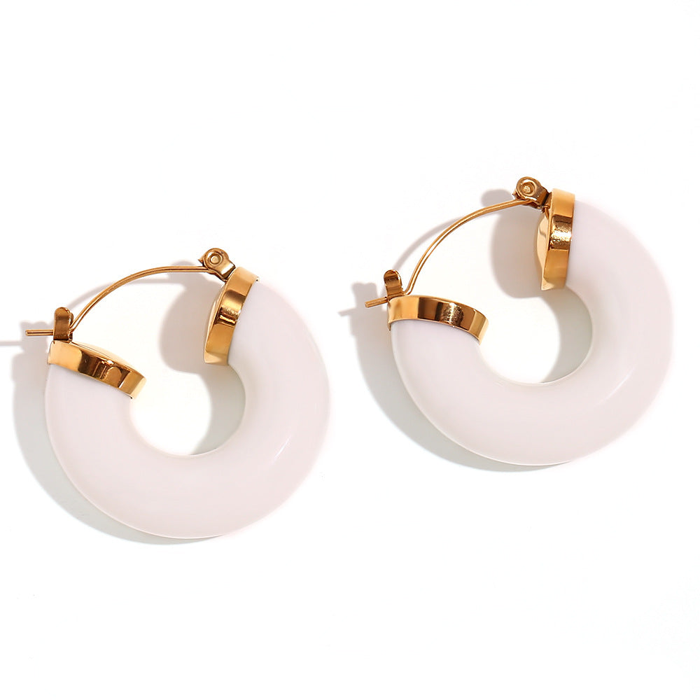 Orecchini a cerchio a C da donna, in stile geometrico vintage francese, alla moda, in acciaio inossidabile placcato oro 18 carati e acrilico