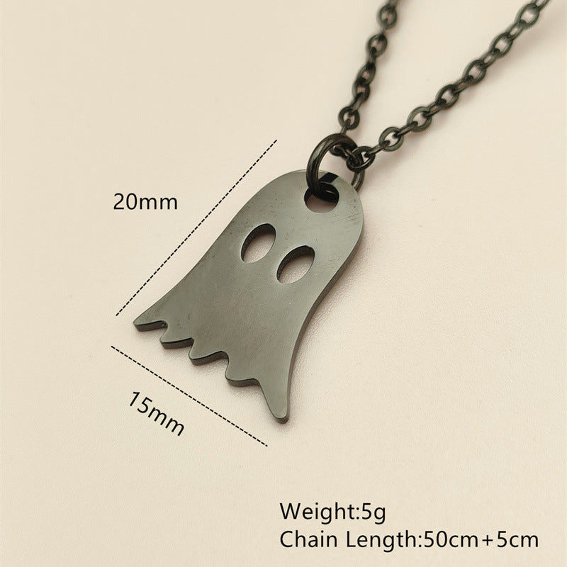 Collana con Ciondolo Fantasma di Halloween Scherzoso in Acciaio Inossidabile con Forma Geometrica e Finitura Galvanizzata, Unisex