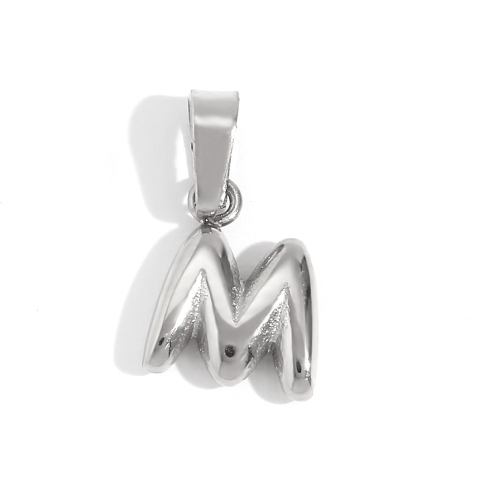 Ciondolo con mini lettera a bolla placcato oro 18 carati in acciaio inossidabile, moda minimalista