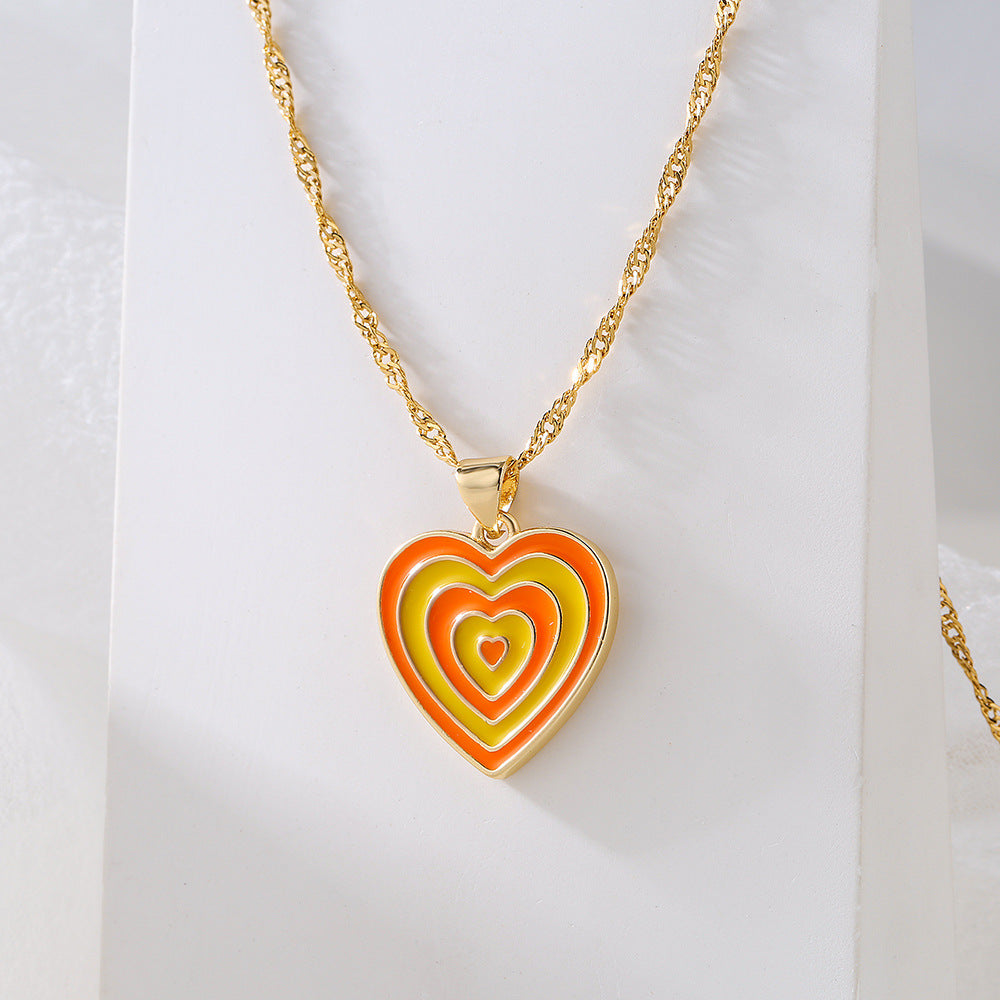 Minimalist Heart-Shaped Enamel Copper Pendant Necklace for Women with 18K Gold Plating