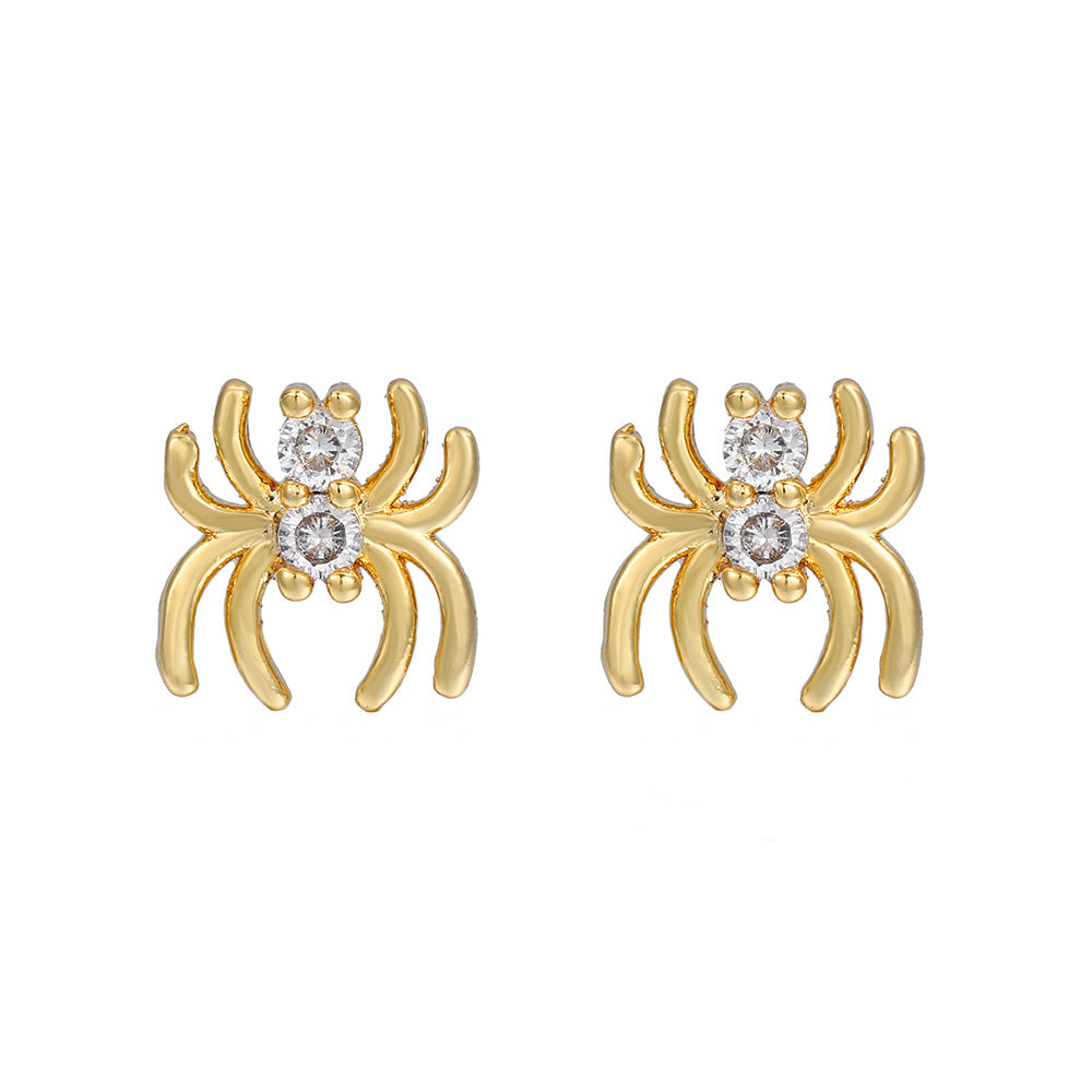 Vintage Sweet Butterfly Geometric Gold Plated Brass Stud Earrings with Cubic Zirconia