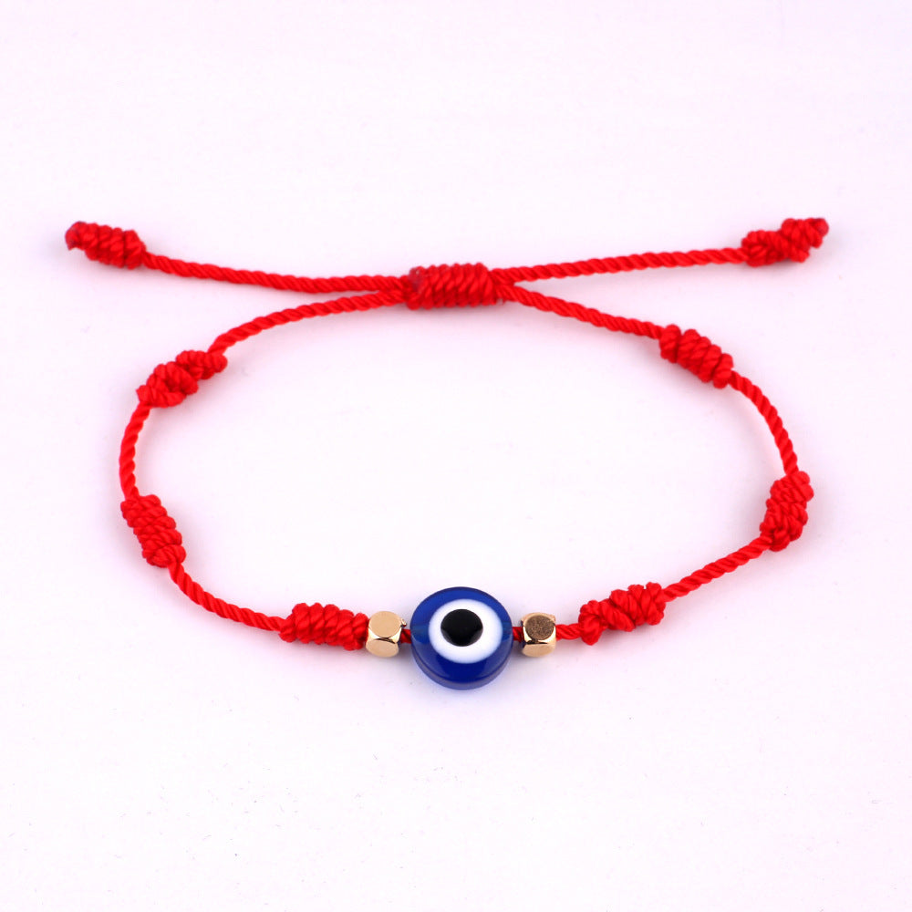 Sweet Hand-woven Geometric Evil Eye Adjustable Red Rope Bracelet Unisex