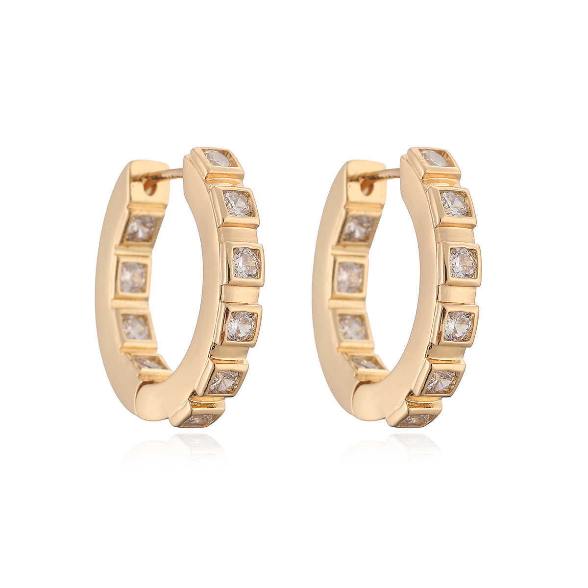 Minimalist Geometric Brass Gold Plated Cubic Zirconia Hoop Earrings for Women