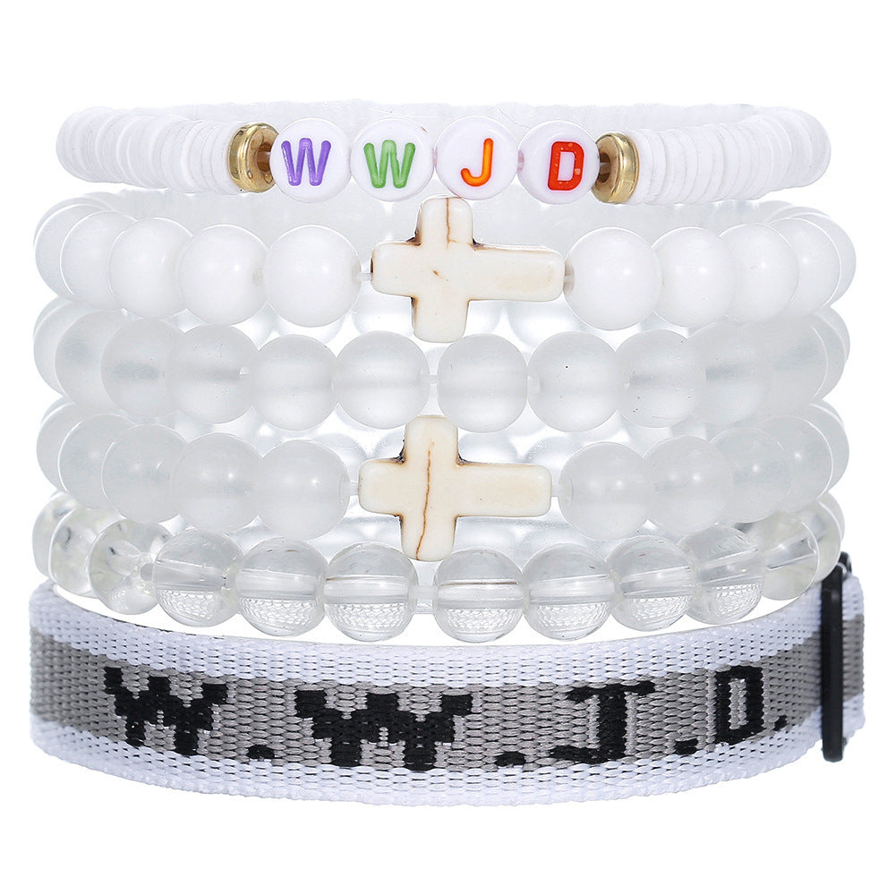 WWJD Letter Cross Turquoise Natural Stone Handmade Bracelet Unisex