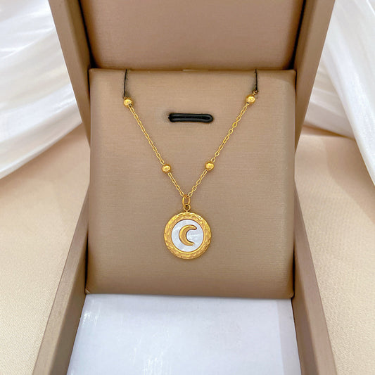 Collar colgante de luna geométrica minimalista con concha en acero de titanio con chapado en oro para mujeres y hombres