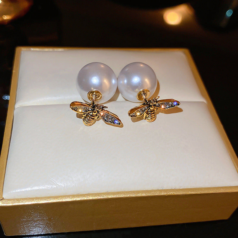 Orecchini a perno con perle stile vintage francese elegante con perni in acciaio placcato per donna, uso quotidiano, design rotondo geometrico minimalista, look di lusso