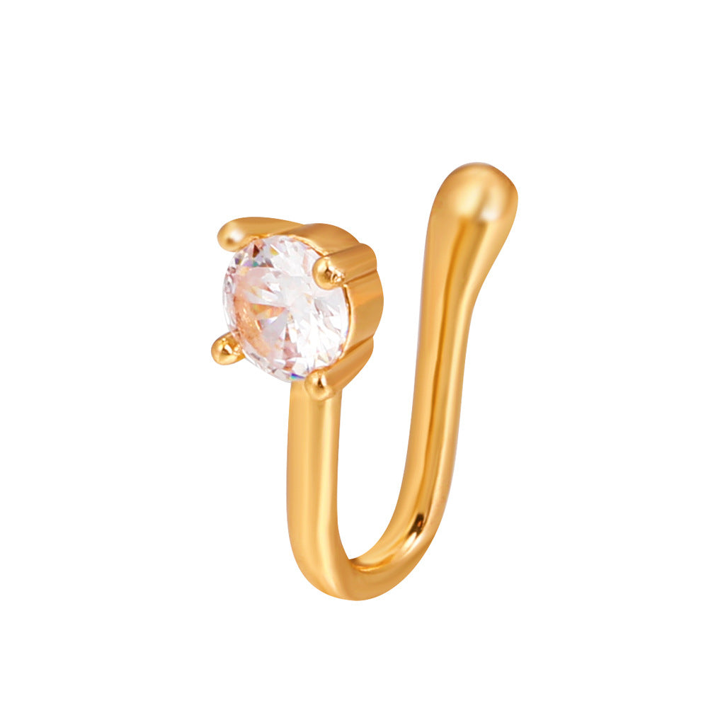 Clip per il naso a forma di U con stella e cuore placcata in rame vintage con zirconia cubica