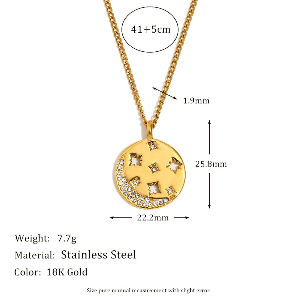 Collana con pendente geometrico minimalista a forma di luna e ottagramma da donna in acciaio inossidabile placcato oro 18 carati