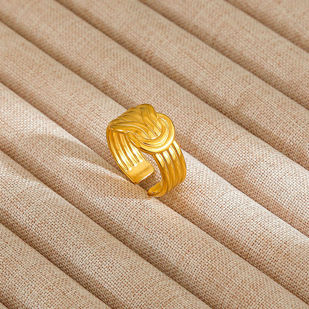 Minimalist Geometric Flower-Shaped Titanium Steel Ring with Plating Finish for Women, Adjustable Open Band Fashion Ring