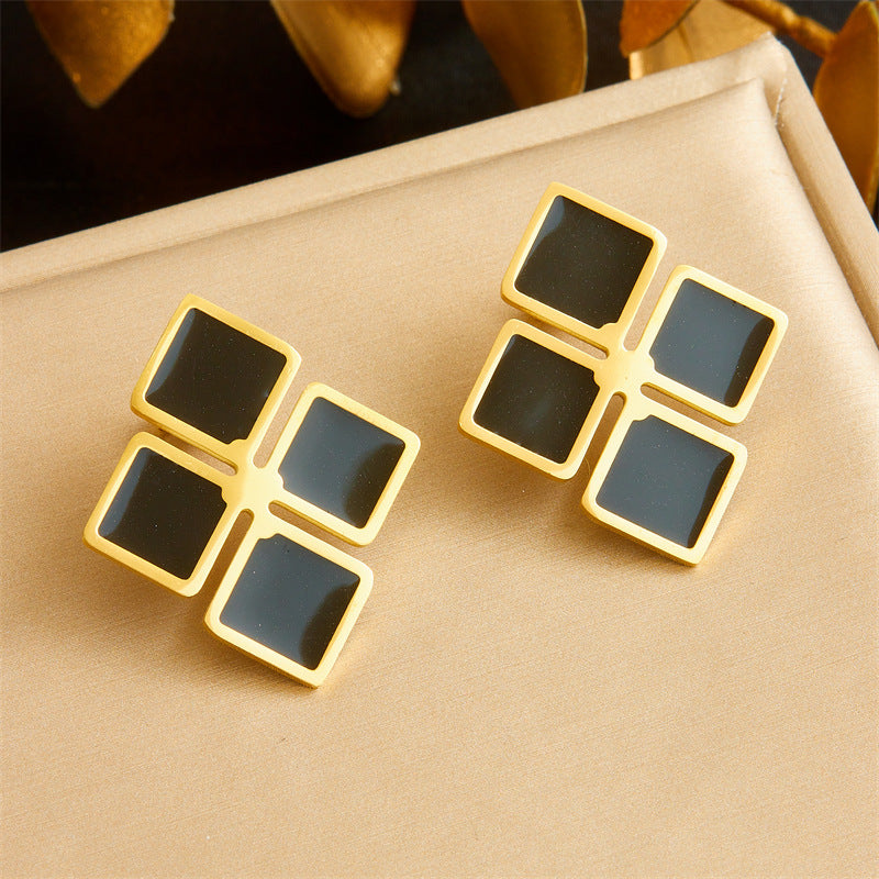 Set di collana, anello e orecchini a strati geometrici quadrati in acciaio inossidabile, lusso minimalista