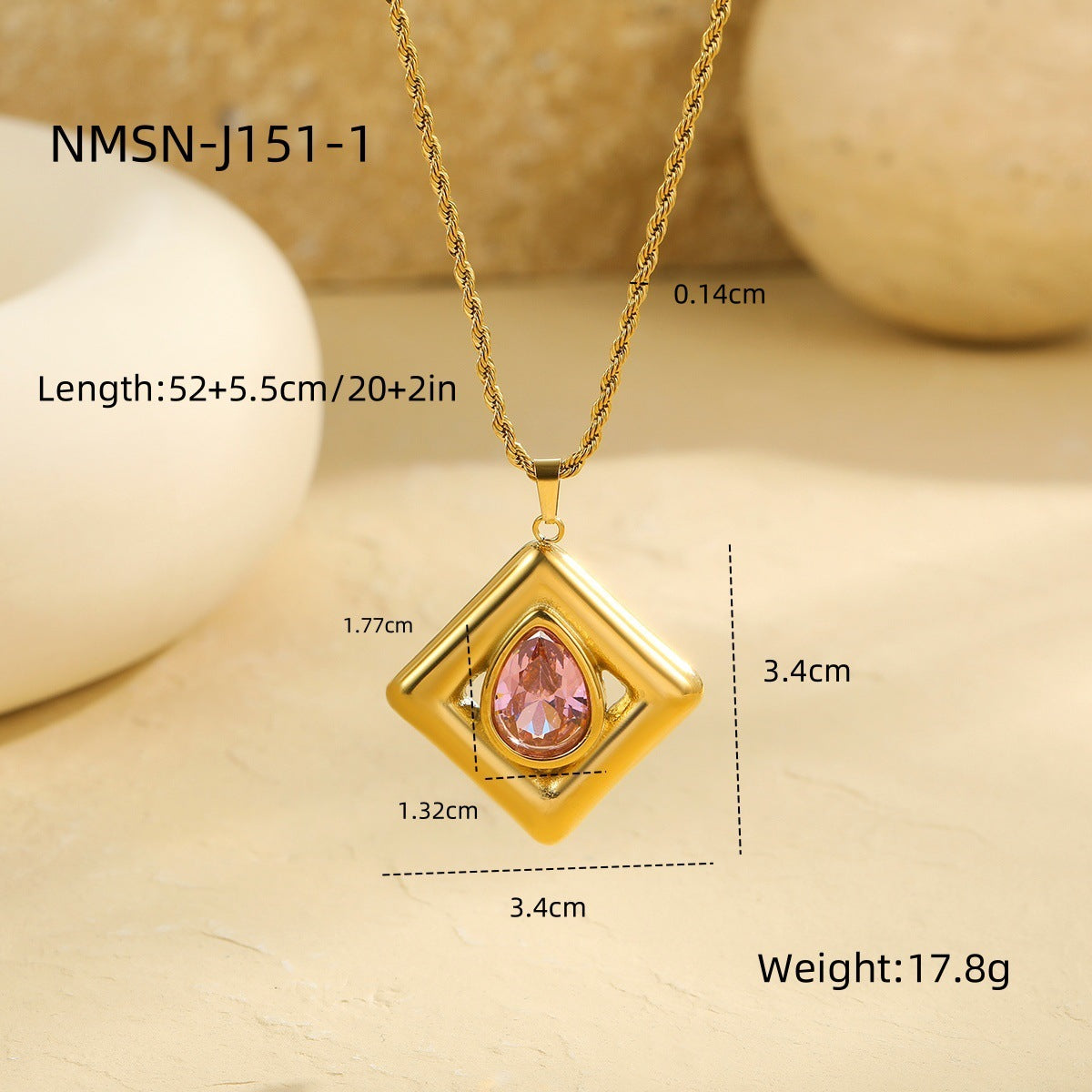 Elegant Emerald Green Zirconia Inlaid Square Pendant Necklace for Women Stainless Steel Locket Chain with Geometric and Teardrop Accents