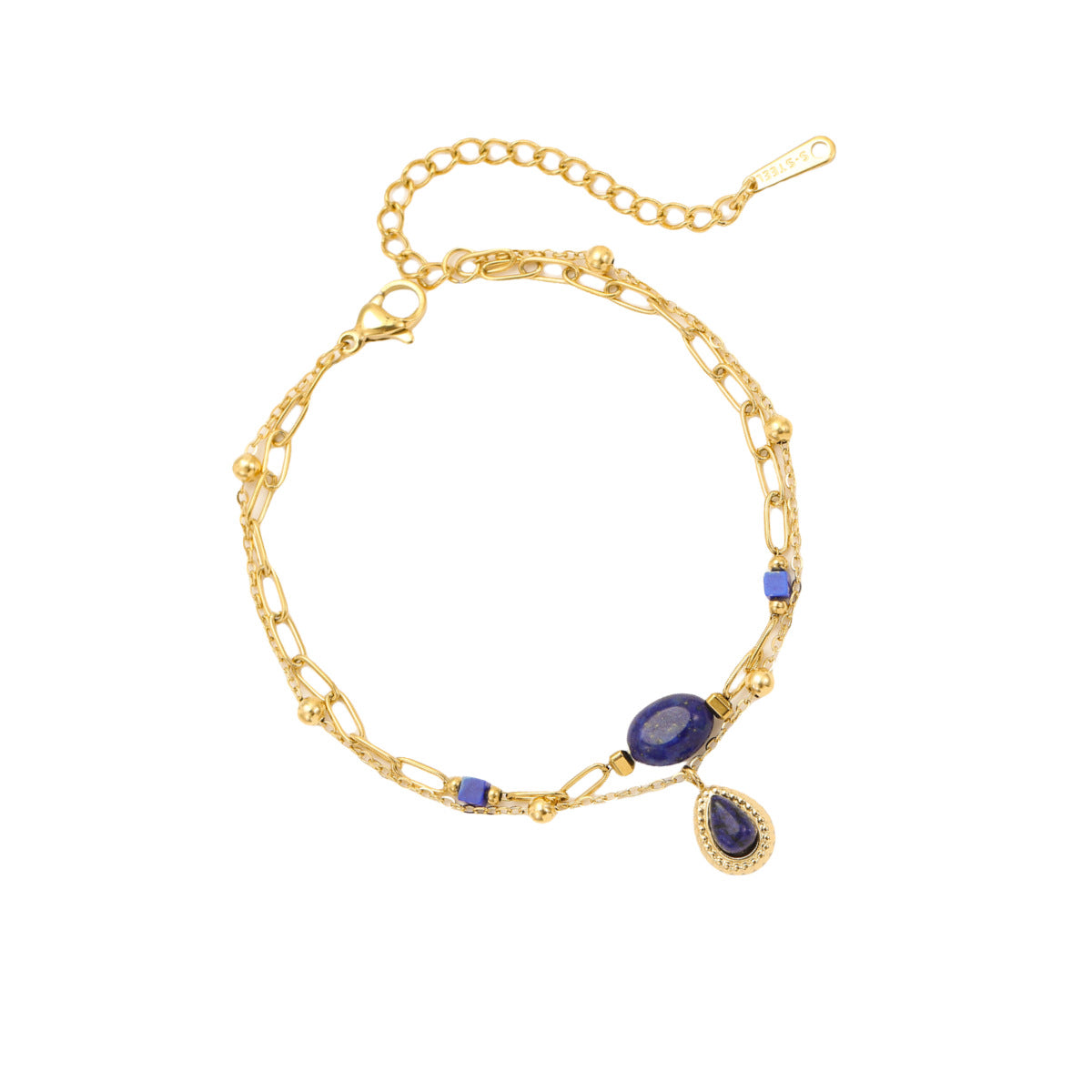 Bracciale alla moda in acciaio inossidabile stile ufficio con intarsi in pietra naturale e pendente in acciaio al titanio