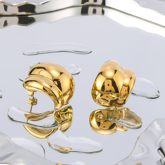 Minimalist Geometric Stainless Steel C-Shaped Earrings with 18K Vacuum Plating for Women