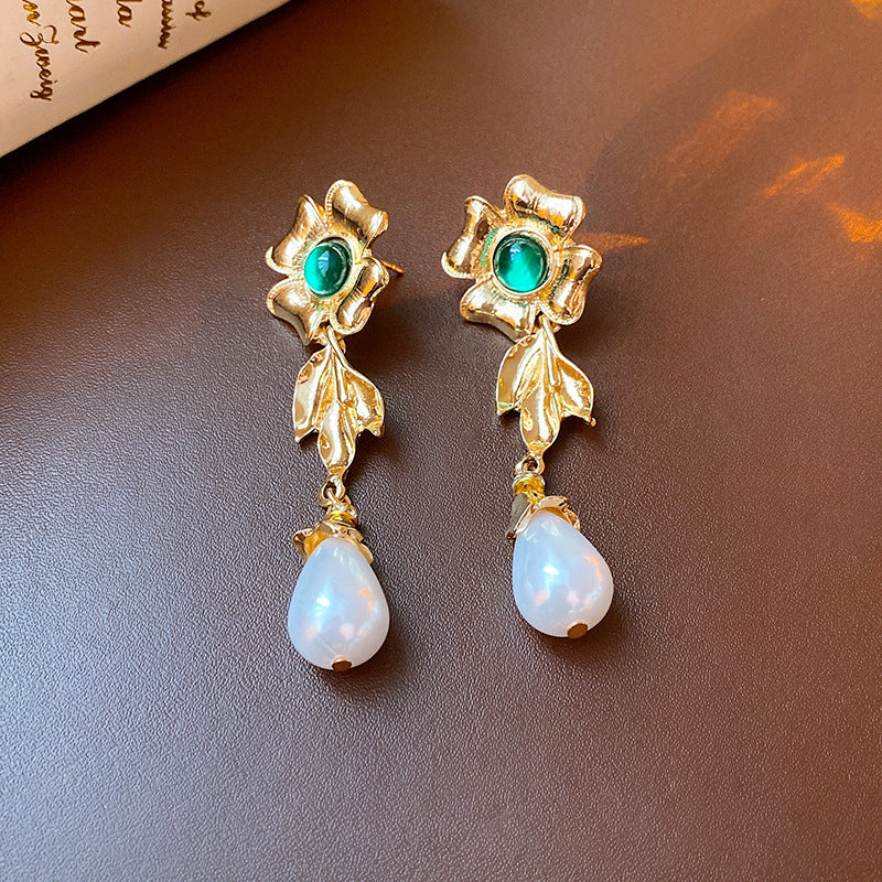 Vintage Pearl Drop Earrings with Gold Plating Stainless Steel Posts for Women