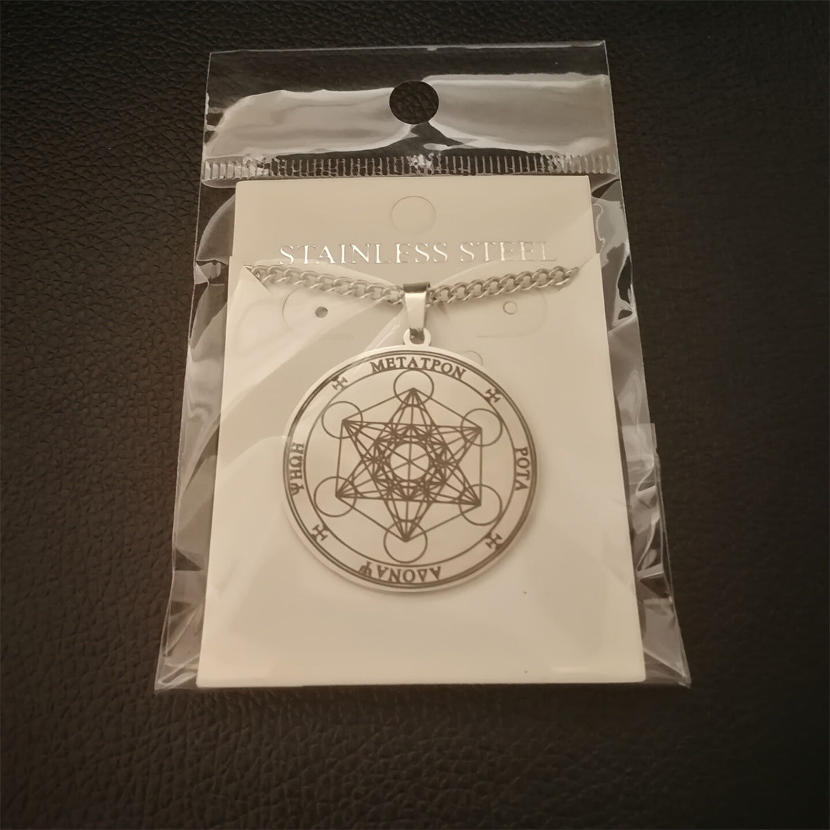 Geometric Metatron Cube Pendant Necklace in Stainless Steel with Titanium Steel Charm and Electroplated Finish