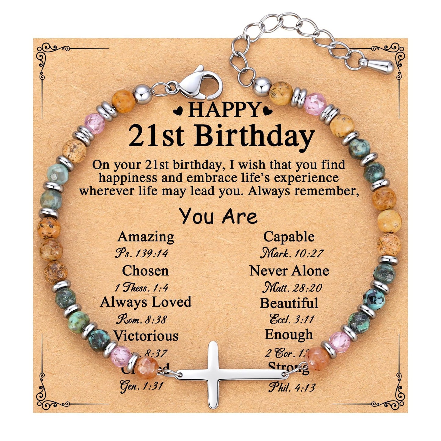 Minimalist Natural Stone Cross Bracelet with Silver Spacer Beads Adjustable Chain