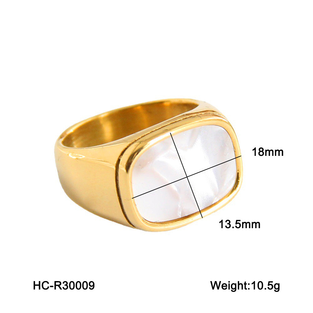 Anello geometrico in madreperla in acciaio al titanio placcato oro 18 carati da donna
