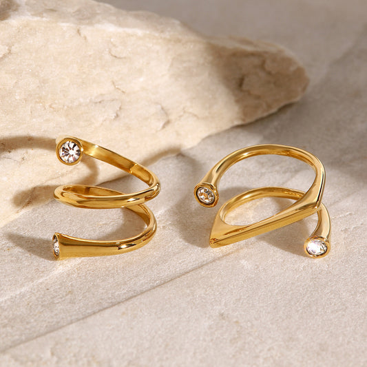 Geometric Stainless Steel Zirconia Ring with Plating Finish for Women Fashionable Minimalist Jewelry