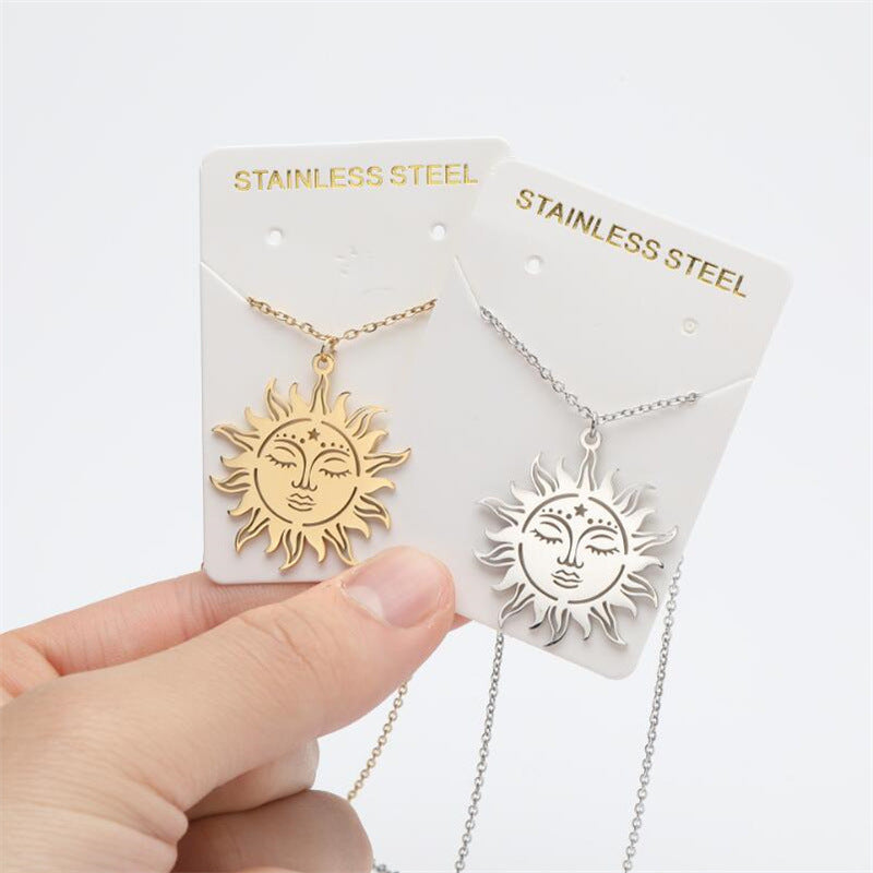 Elegant Greek Sun Goddess Pendant Necklace in Stainless Steel with Polished Finish, Geometric Design, Floral Daisy Motif, for Women