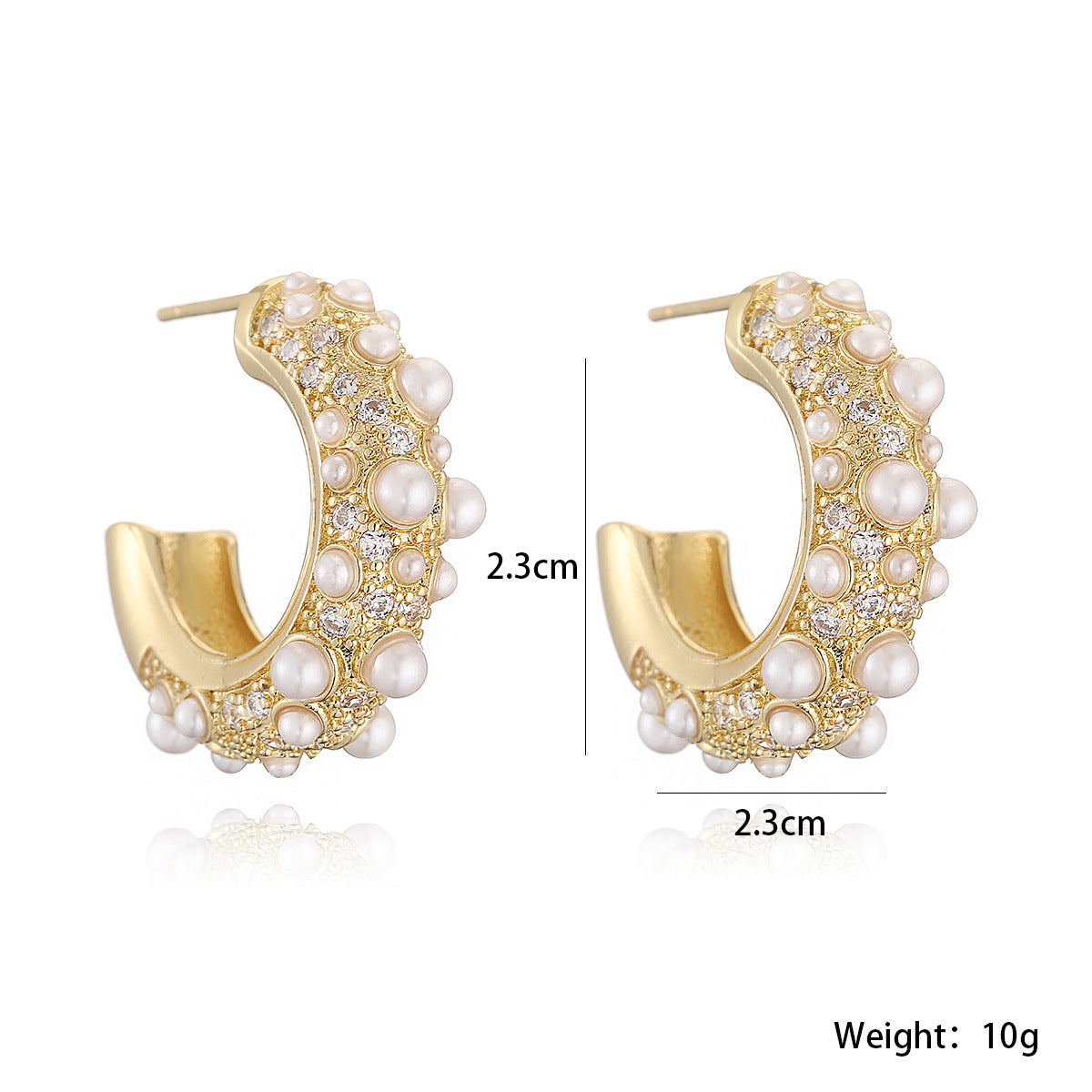 Minimalist Geometric 18K Gold Plated Brass Cubic Zirconia and Pearl Drop Earrings