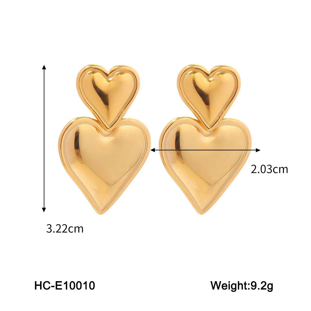 INS Style Heart-Shaped Titanium Steel Earrings with 18K Gold Plating, Stainless Steel Posts, Hypoallergenic and Fade-Resistant for Women